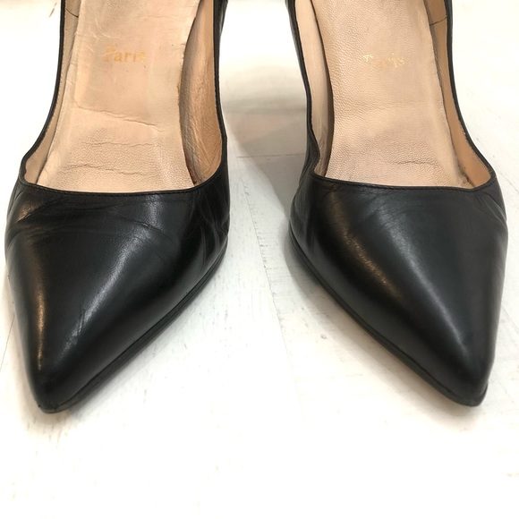 Christian Louboutin Black Leather Pointed Heels Sz 39 1/2 - Picture 11 of 15